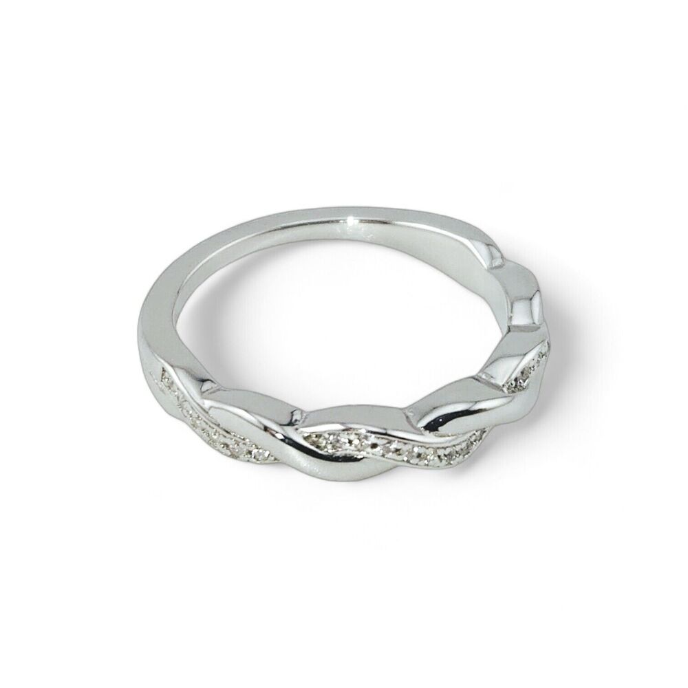 Sterling Silver 925 Braided Clear CZ Ring